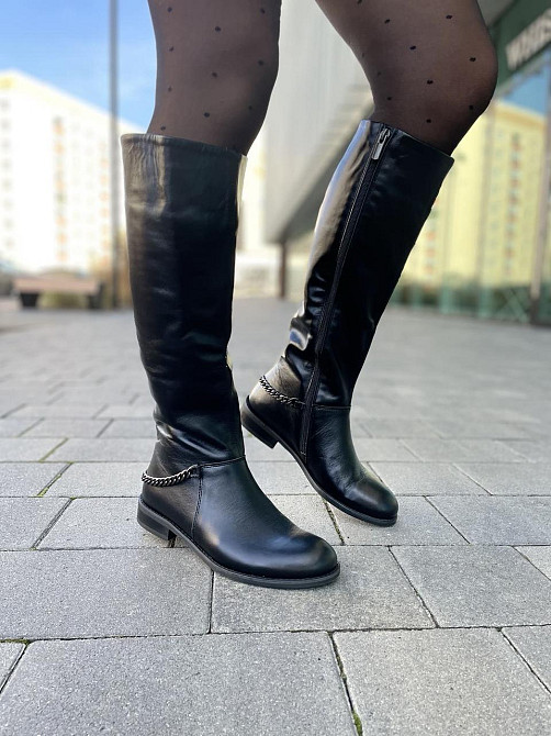 Valiente Чоботи жіночі VALIENTE чорні натуральна шкіра высота 40см обхват 38см размер 40р. (405 Коломыя - изображение 9