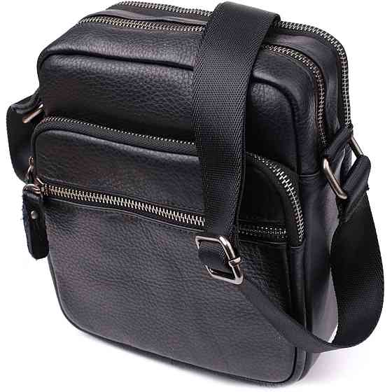 Вместительная мужская сумка на плечо из натуральной кожи Vintage 23022 Черный Киев