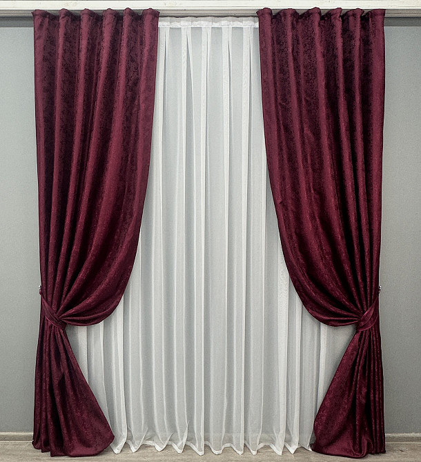 Комплект готовых штор VR-Textil Жаккард Мрамор Al1 № 1302ш Бордовый 200х290 см 2 шт (32-343) Киев - изображение 2