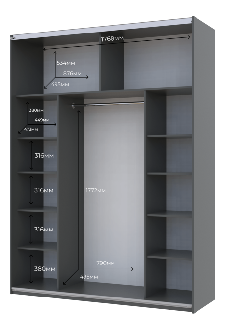 Шафа-купе двохдверна Doros G-Caiser 180х60х240 см Графіт/1 Дзеркало (DRS-011033) Львів - фото 4
