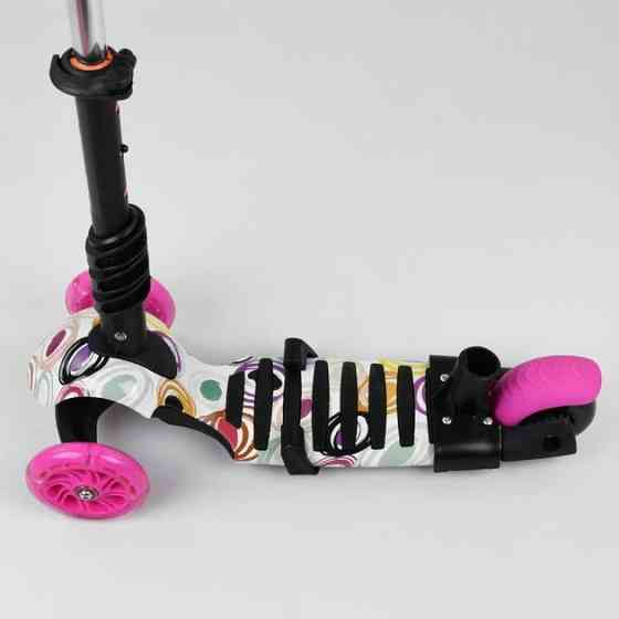Самокат біговел триколісний Best Scooter з батьківською ручкою підсвічуванням коліс Рожевий абстракція (75009) Чернігів