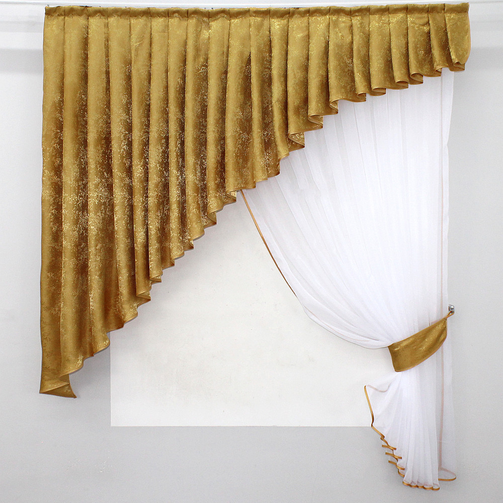 Кухонный комплект VR-Textil № 039к шторка с ламбрекеном белый с золотистым 180х170 см (52-0524) Киев - изображение 1
