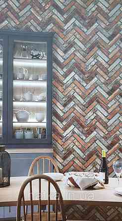 Шпалери вінілові на флізеліні AdaWall Roka 1.06х10 під паркет ялинкою структурні теракота коричневі 23105-4 Київ