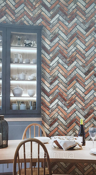 Шпалери вінілові на флізеліні AdaWall Roka 1.06х10 під паркет ялинкою структурні теракота коричневі 23105-4 Київ - фото 1
