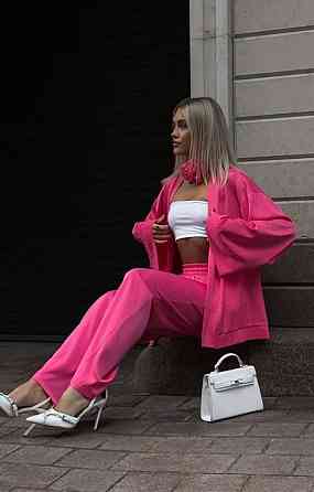 Жіночий базовий костюм-двійка: кімоно та штани атлас Малиновий Одеса