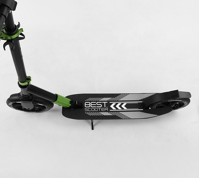 Самокат Best Scooter алюмінієвий передній амортизатор Чорний із зеленим (93427) Чернігів - фото 2