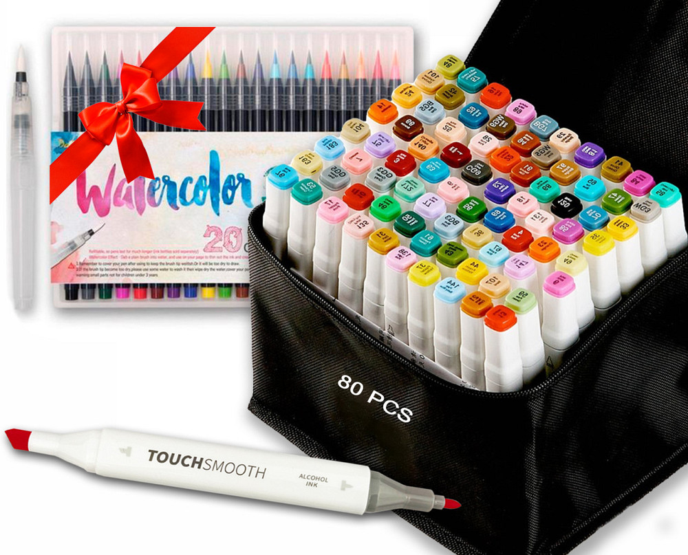 Набір двосторонніх маркерів Touch Smooth на спиртовій основі 80 шт + 20 шт маркерів для скетчинга з пензликом Кам'янець-Подільський - фото 4