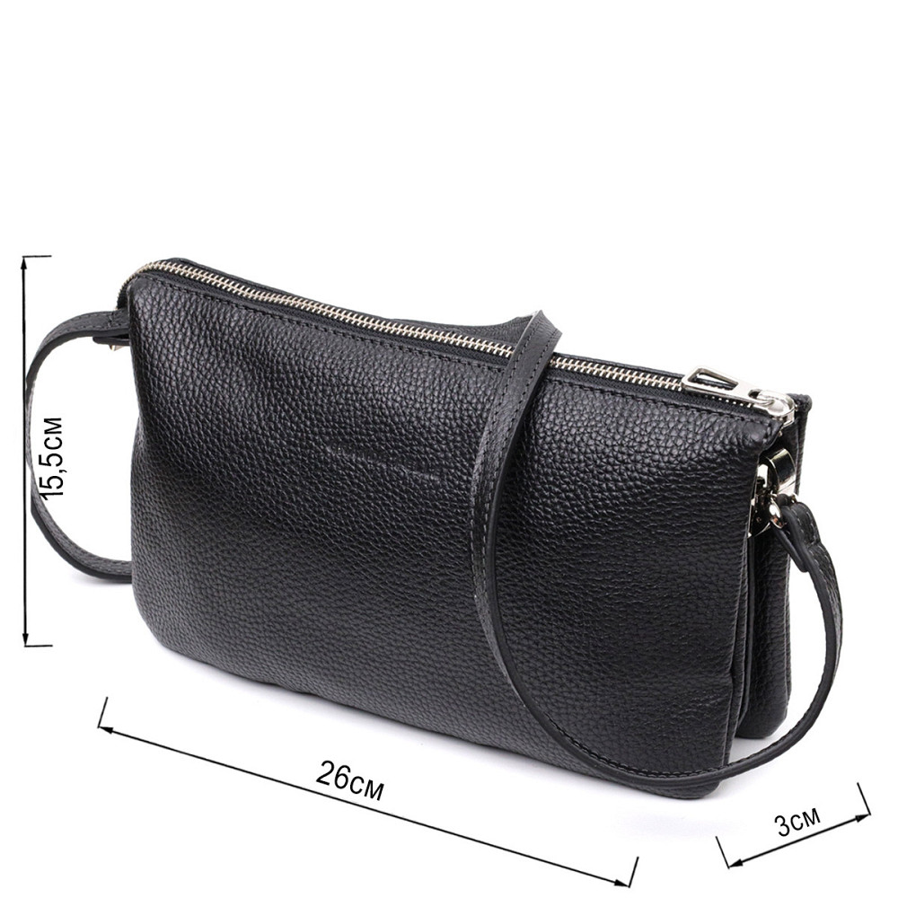 Зручний жіночий клатч із натуральної зернистої шкіри GRANDE PELLE 11697 Чорний Київ - фото 3