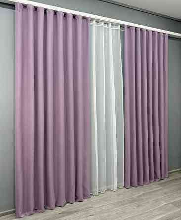 Комплект штор VR-Textil 100% блэкаут ASHEN NIGHT 100х270 2шт и Тюль 300х270 1844ш-1153т сиреневый с белым 71-083/1 Киев