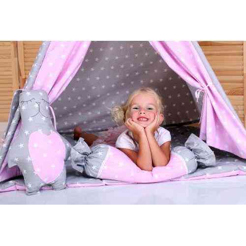 Вігвам Хатка Принцеса комплект Рожевий з сірим з подушкою Київ