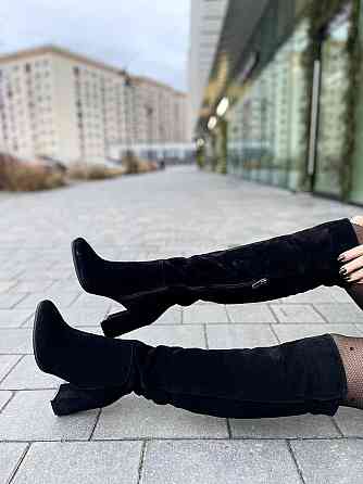 Nivelle Ботфорти зимові жіночі натуральна замша чорні на підборах, наповнювач євро-вовна 5379/8 Коломыя