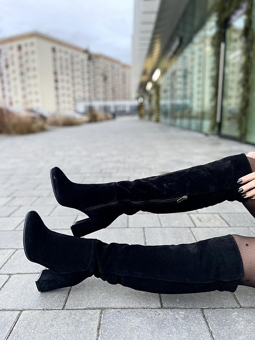 Nivelle Ботфорти зимові жіночі натуральна замша чорні на підборах, наповнювач євро-вовна 5379/8 Коломыя - изображение 5