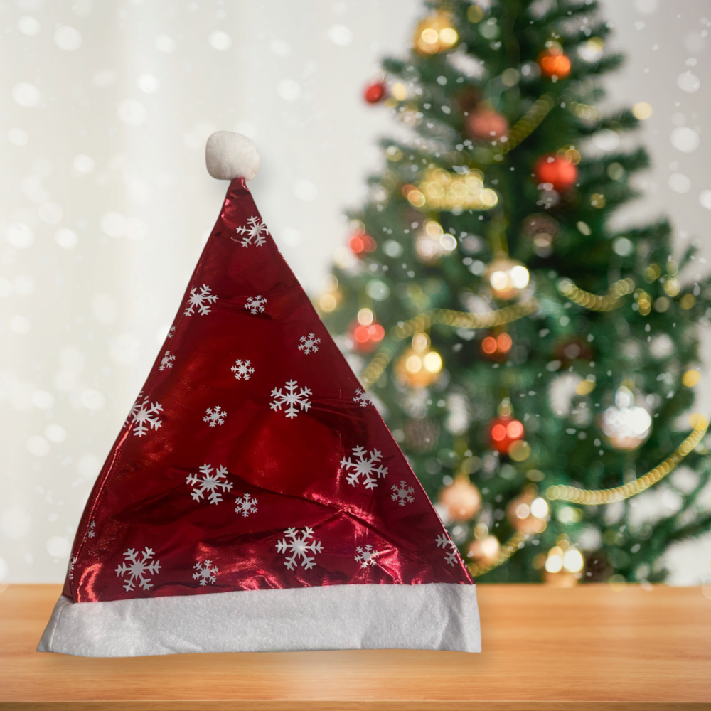 Новогодняя шапка красная блестящая для детей и взрослых - размер окружности около 56 см, текстиль Киев - изображение 1