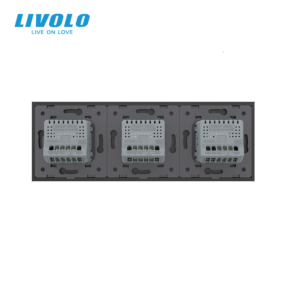 Сенсорний вимикач 5 сенсорів (1-2-2) Livolo чорний скло (VL-C701/C702/C702-12) Коломыя - изображение 4