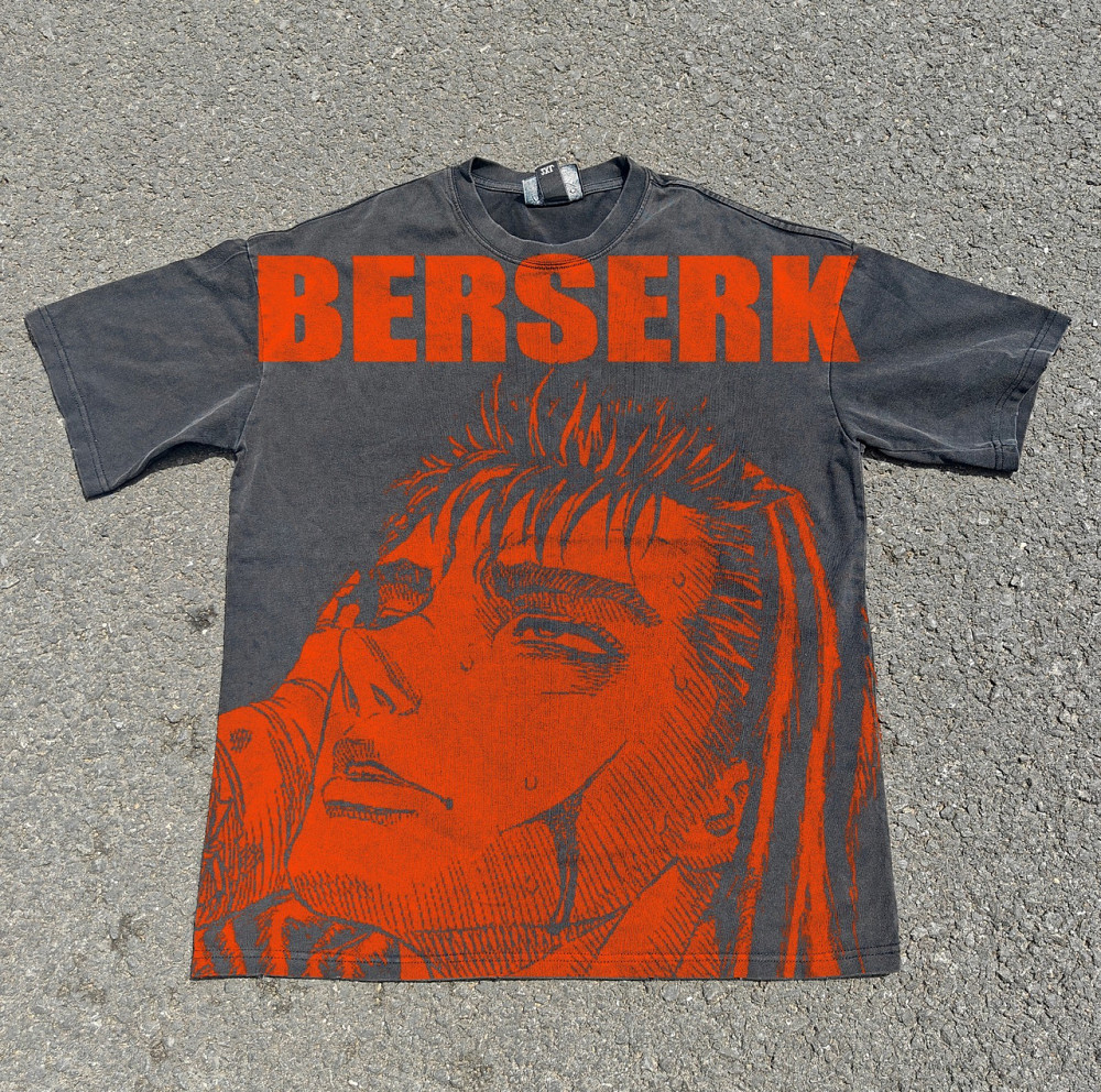 Футболка чоловіча з принтом аніме Берсерк Гутс Ред Прінт оверсайз (S/M/L) Черний Дніпро - фото 6