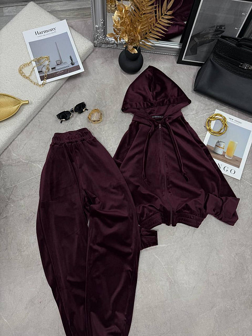 Женский повседневный велюровый костюм двойка: кофта и штаны Марсала, 46/48 Одесса - изображение 4