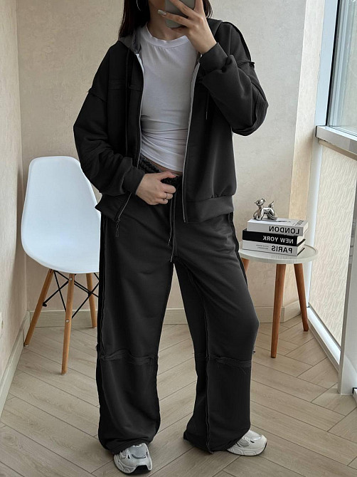 Женский оверсайз костюм двойка турецкая петля Черный Одесса - изображение 1