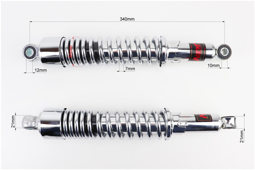 Амортизатор задній JH/CB/CG - 340мм*d55мм (втулка 12мм / втулка 10мм) регул., хром. к-кт 2шт Киев - изображение 2