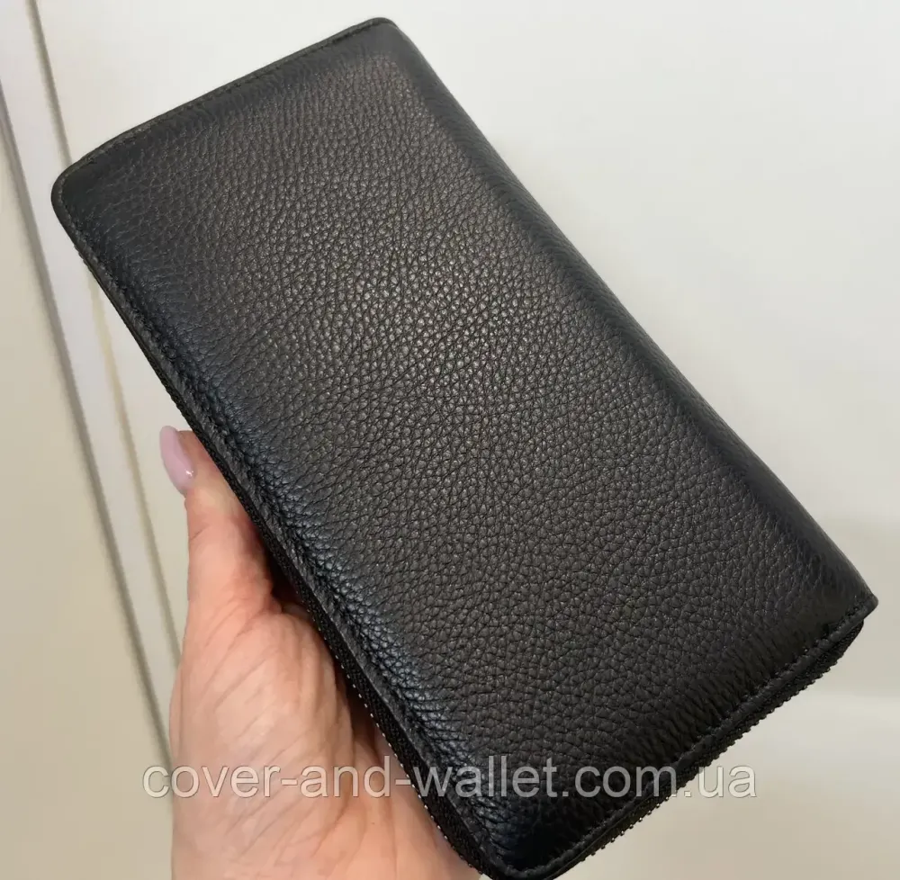 Большой кожаный мужской кошелек черного цвета на молнии Helen Verde 5901 Киев - изображение 9