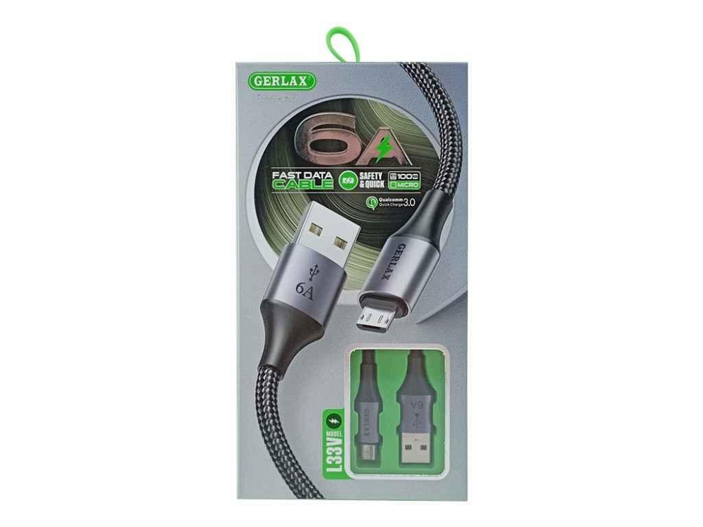 Кабель microUSB L33V тканевый 6A QC3.0 тканевый черный 1м ТМ Gerlax   Solmir Киев - изображение 1