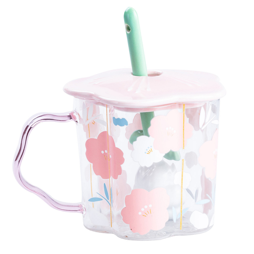 Happy Life Чашка скляна 500 мл з ложкою і кришкою Рожевий HP7213P Киев - изображение 2