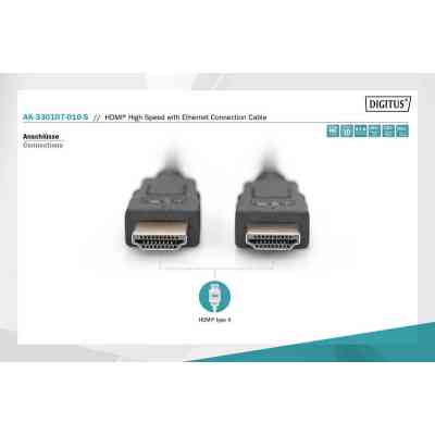 Кабель мультимедийный HDMI M to HDMI M 1.0m 4K Digitus (AK-330107-010-S) Винница