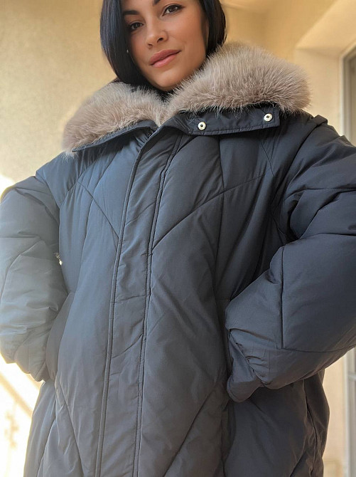 Куртка женская Lady Yep 9051 парка удлиненная широкая оверсайз мех воротник, черный, 44-48 Киев - изображение 15