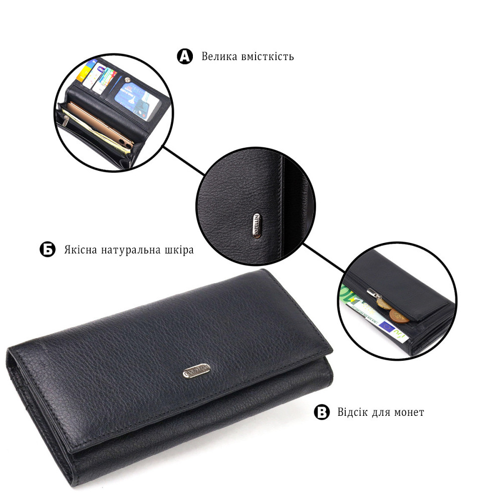 Классический женский кошелек из натуральной кожи Черный (CANPELLINI) Киев - изображение 8