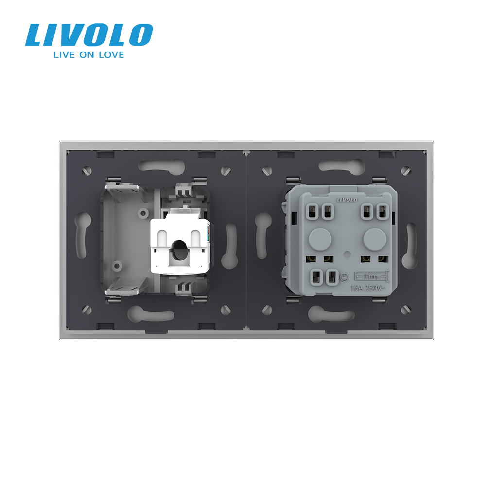 Розетка двомісна комбінована Силова Інтернет Livolo сірий скло (VL-C7C1EUK01C-15) Коломыя - изображение 5