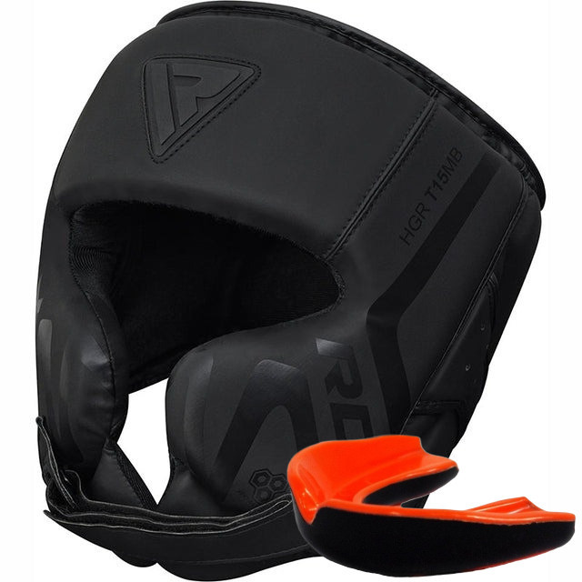 Боксерський шолом RDX T15 Noir Cheek Protector Matte Black (капа в комплекті) Кам'янське - фото 1