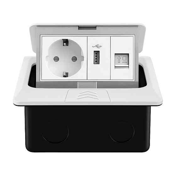 LIVOLO Розетка підлогова подвійна LIVOLO біла, вбудована у підлогу, з USB 10Вт, інтернет RJ-45, Киев