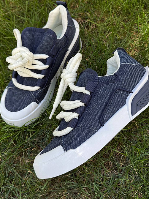 Кеди жіночі Violeta 143-46 джинсові на шнурівці з білою підошвою сині, 36, 22,5 см Київ - фото 9