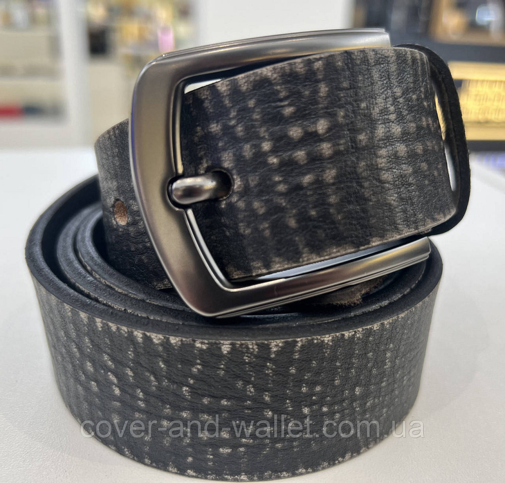 Модний чоловічий шкіряний ремінь із вінтажної шкіри коричневого кольору 40 мм PS Leather Київ - фото 10