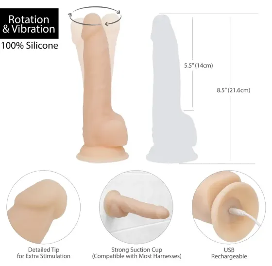 Фалоімітатор з вібрацією та ротацією Naked ADDICTION James 8″ Rotating & Vibrating Dong, пульт ДК Львів