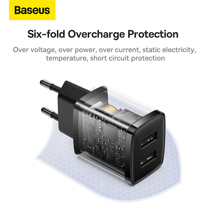 Універсальний зарядний пристрій Baseus Compact Charger 2U 10.5 W CCXJ010201 (Чорний) Миколаїв - фото 6