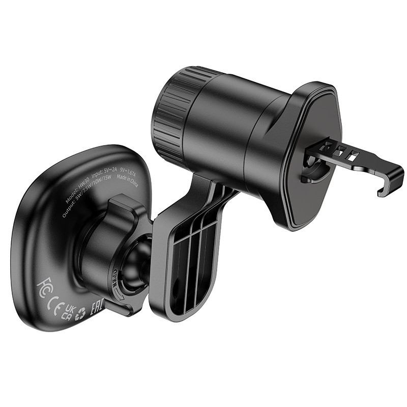 Автодержатель для телефона с БЗУ HOCO HW30 Crown magnetic wireless charging car holder (air outlet) Black Metal Gray Киев - изображение 5