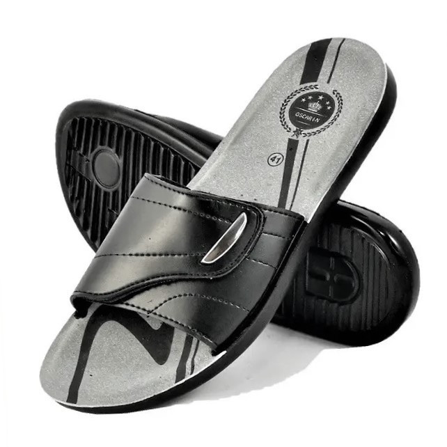 Мужские Шлёпанцы Тапочки Кожаные Черные Сланцы на Липучке (размеры: 41,42,43,44,45,46) Днепр - изображение 1