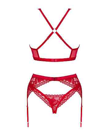 Комплект білизни Obsessive Lacelove cupless 3pcs set XS/S Red, бюстгальтер, стрінги, пояс для панчіх Sex Aura Київ