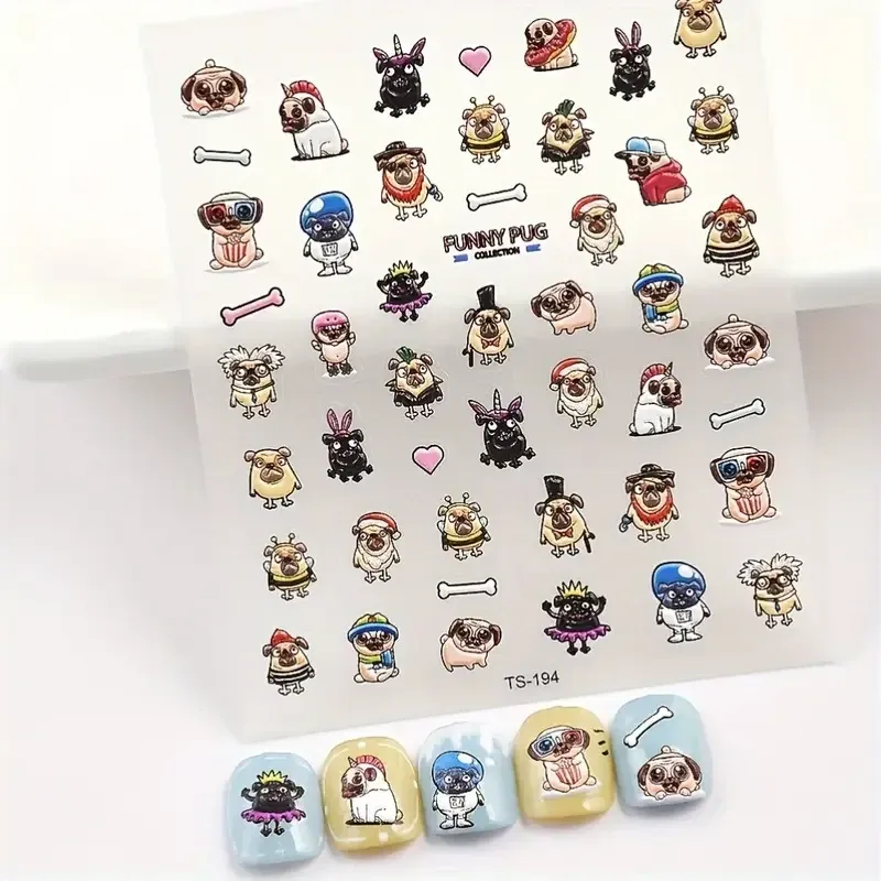 5D-полиуретановые наклейки для ногтей «Мопсы» — лист 8×9,6 см Киев - изображение 2