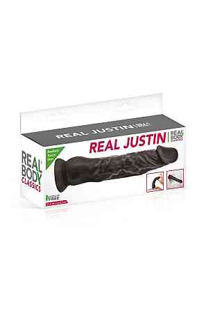 Фалоімітатор із присоскою Real Body — Real Justin Black, TPE, діаметр 4,2 см Sex Aura Київ