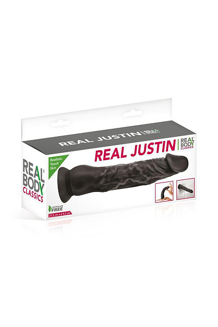 Фалоімітатор із присоскою Real Body — Real Justin Black, TPE, діаметр 4,2 см Sex Aura Київ - фото 3