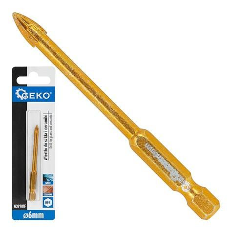 Свердло скла та кераміки "GeKo" з хвостовиком для шуруповерта Hex E6,3 (1/4") діаметром  3 мм, 4 леза з карбіду вольфраму [HM] 6 Стрий - фото 1
