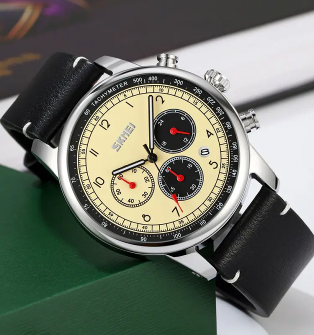 Часы наручные классические Skmei 9318 (Черный с бежевым циферблатом) Винница - изображение 4