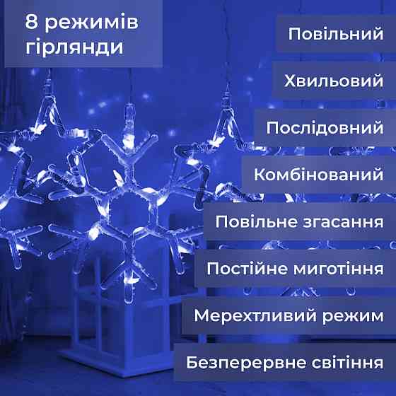Garlando Гірлянда штора 3х0,9 м сніжинка зірка на 145 LED лампочок світлодіодна 10 шт Синій 173 Коломия