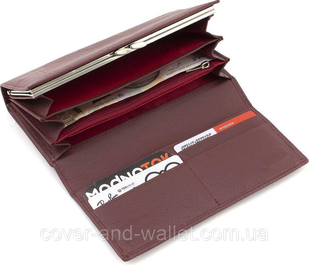 Женский бордовый кожаный кошелек на много карточек Marco Coverna Киев - изображение 4