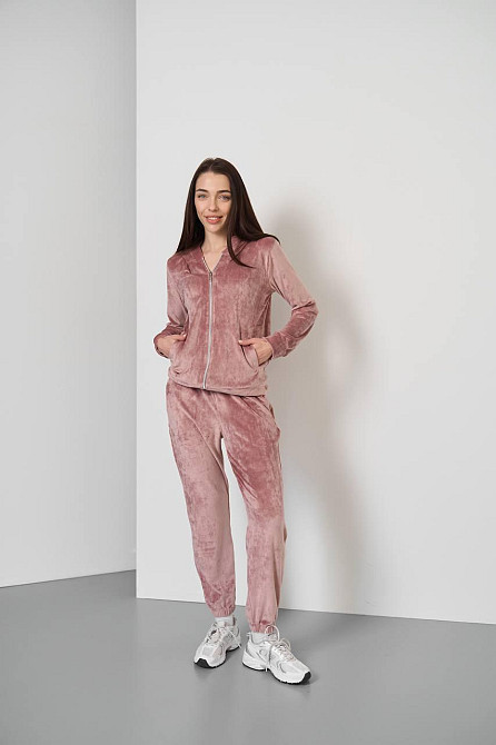 Женский велюровий костюм на змейке с капюшоном Розовый S Харьков - изображение 1