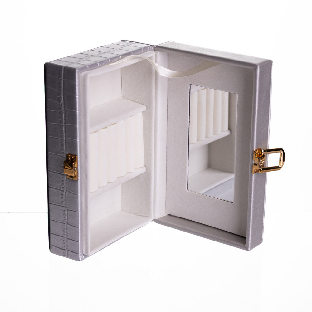 Скринька для прикрас з еко шкіри 3 відділення з дзеркалом 16×10×6 см Сірий HP-5-18G Київ - фото 5