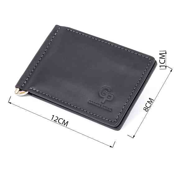 Стильное портмоне с зажимом для денег без застежки винтажное GRANDE PELLE 11296 Черное Киев