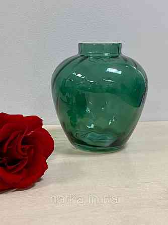 Ваза скляна 16*16*17 см "Амфора" зелене товсте скло Київ
