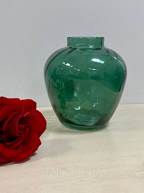 Ваза скляна 16*16*17 см "Амфора" зелене товсте скло Київ - фото 3